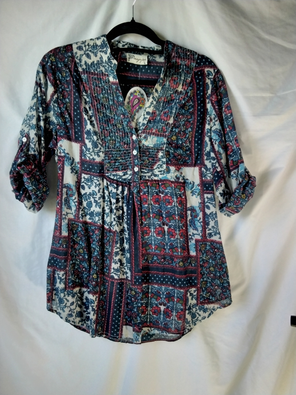 Fashion Magazine Patchwork Tunic Blouse - Blue & Red